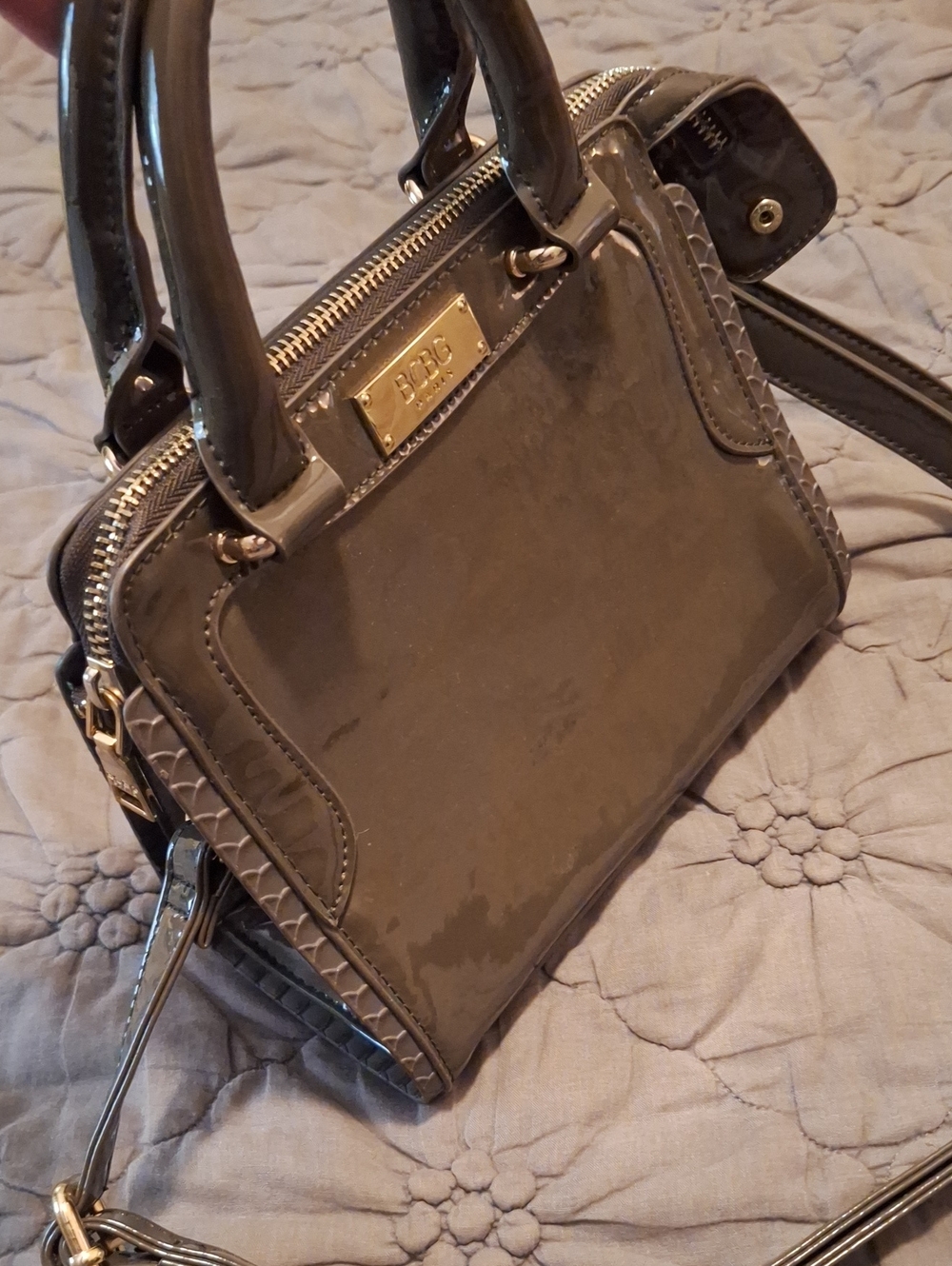 BCBG Paris Patent Leather Mini Satchel - Gray